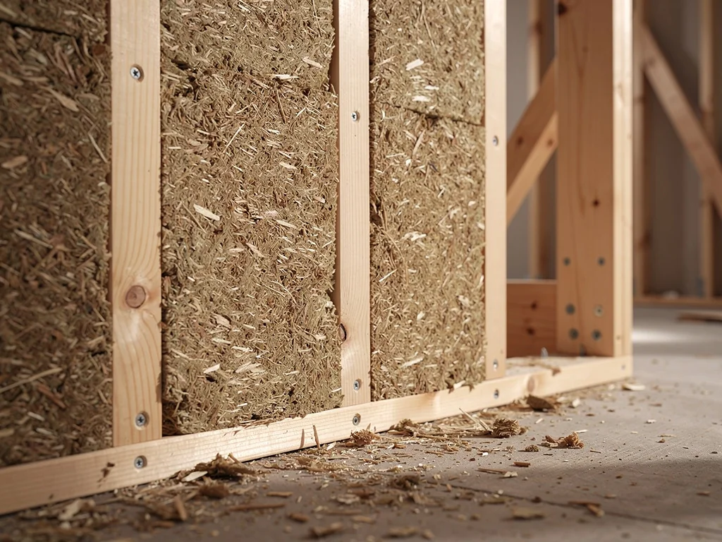 Panneaux de fibre de bois posés entre montants avant fermeture